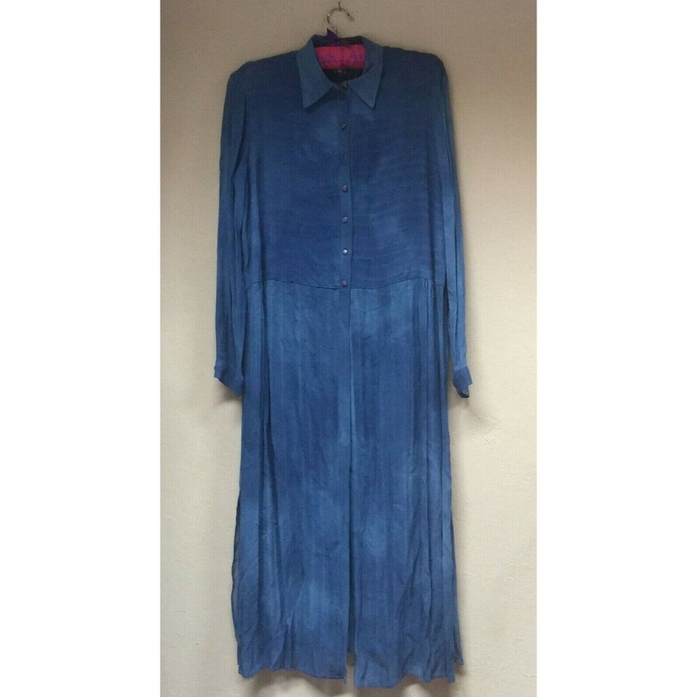 Vintage Dorothy Schoelen Platinum Long Sleeve Casual Midi Shirt Dress Large Blue